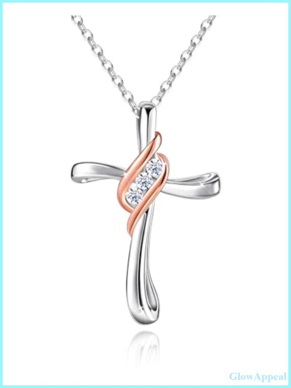 Cubic Zirconia Cross Pendant Necklace White Gold Plated Adjustable Women's